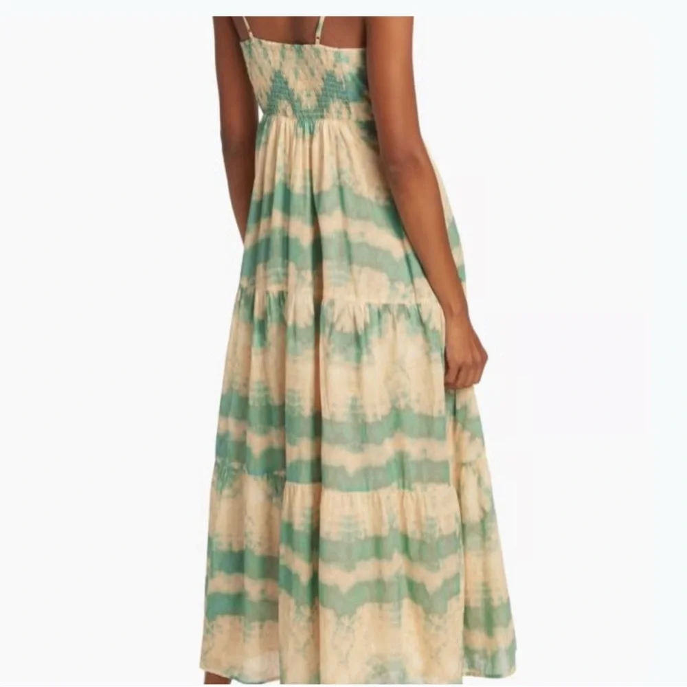 NWT KIVARI Mirage Tie-Dye Cotton Voile Maxi Dress Green Teal Cream Beaded 8 med - Picture 6 of 7